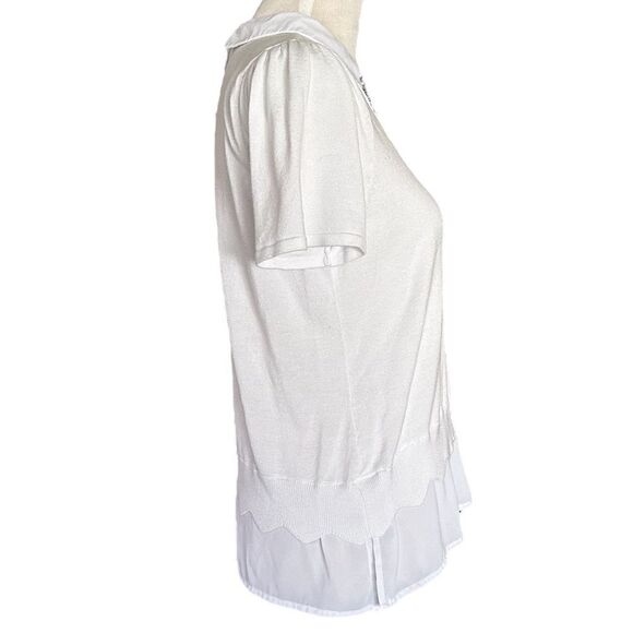 Belldini White Formal Peterpan Embellished Collar Flowy Workwear Blouse Shirt - Picture 3 of 6